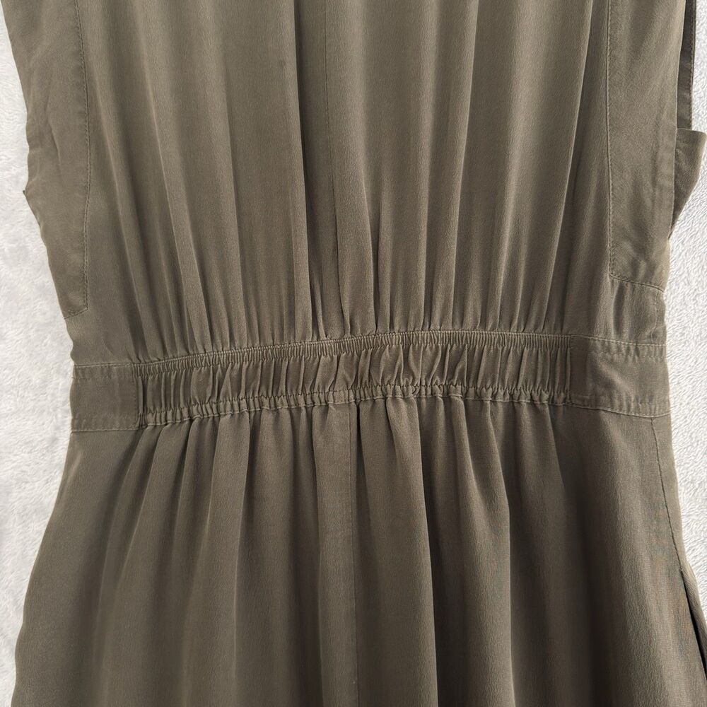 Madewell 100% Silk Dress Womens 12 Olive Green V Neck Button Front - Picture 5 of 9